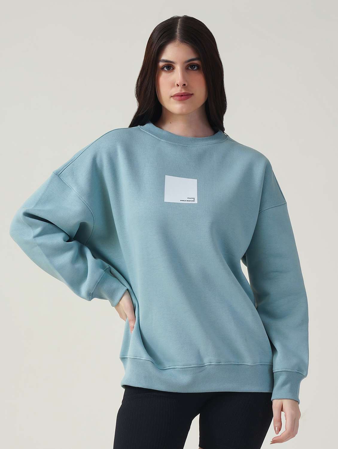 women solid long sleeve oversized sweatshirt