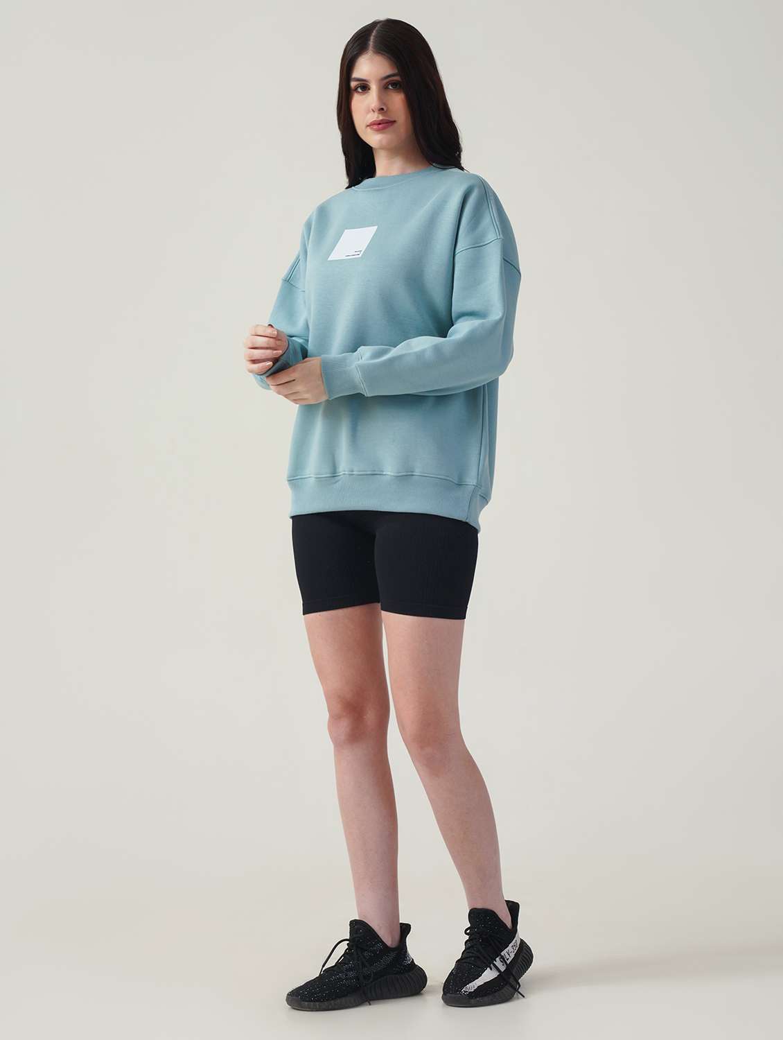 women solid long sleeve oversized sweatshirt - 21764136 -  Standard Image - 3