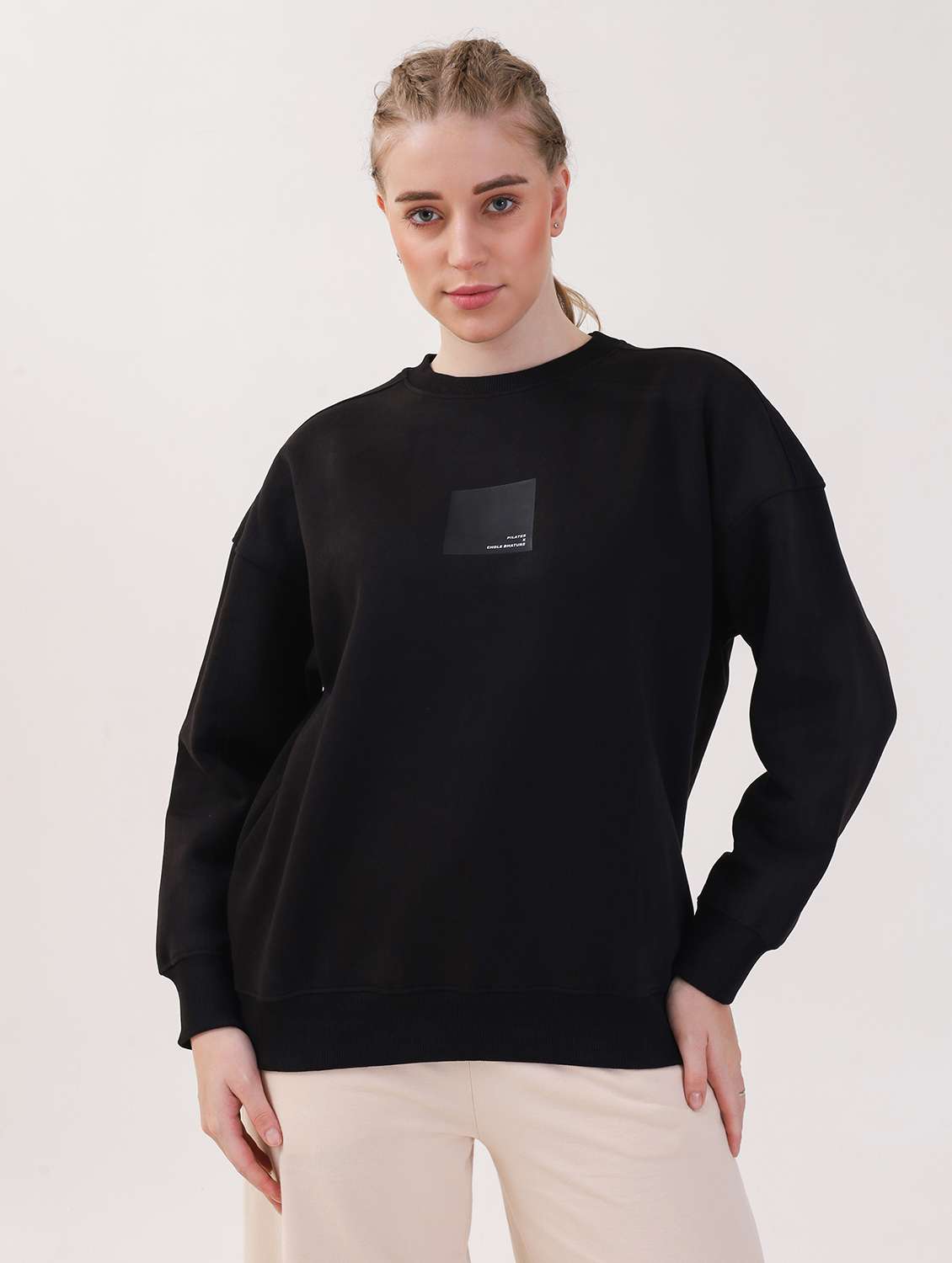 women solid long sleeve oversized sweatshirt