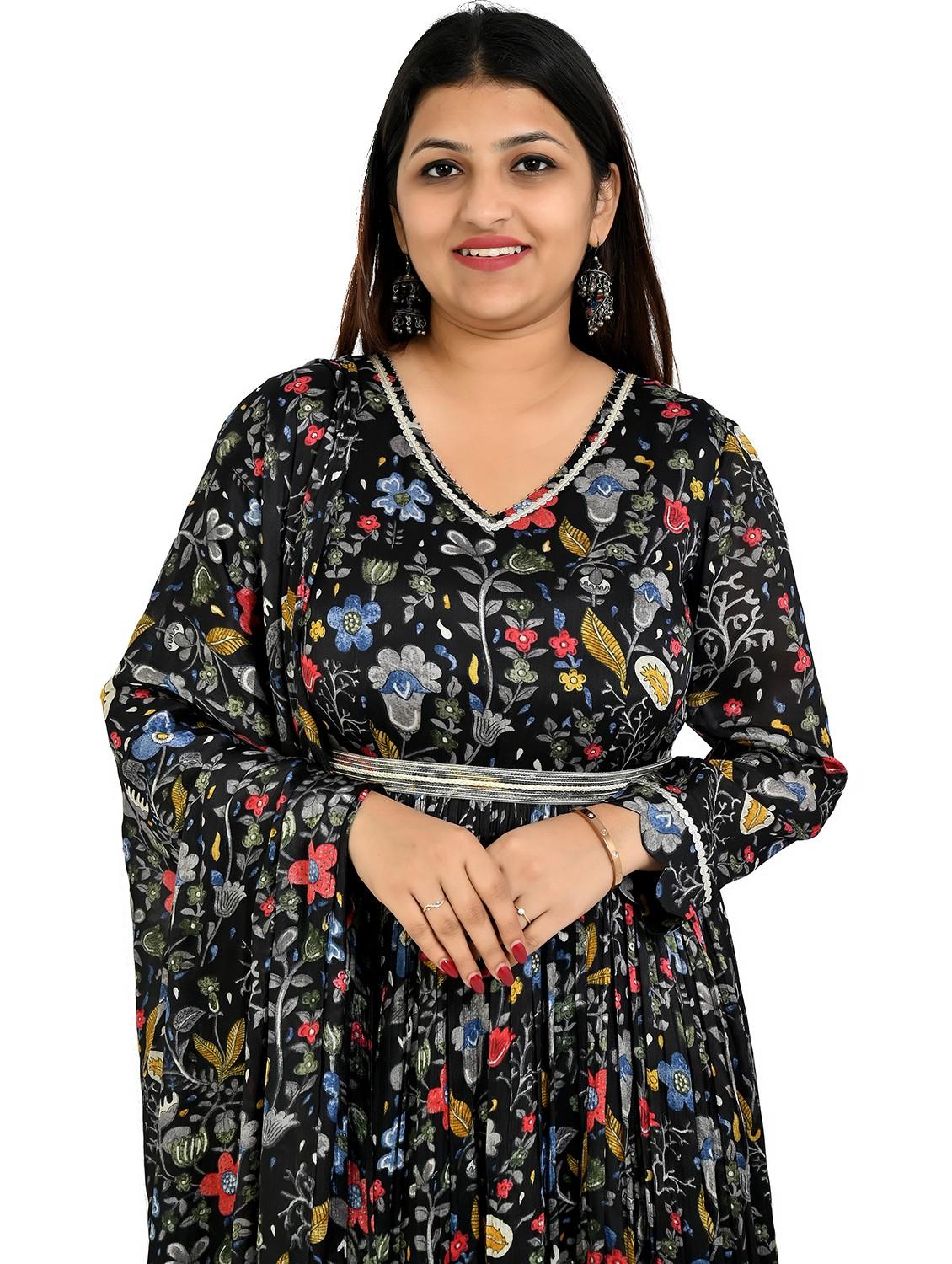 women black floral printed long sleeve kurta dupatta set - 21764185 - Standard Image - 3