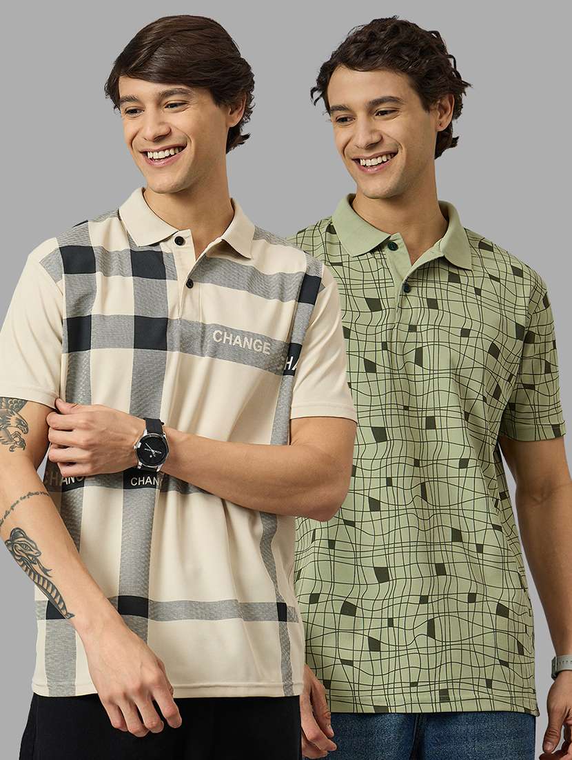 men pack of 2 printed regular fit polo t-shirt