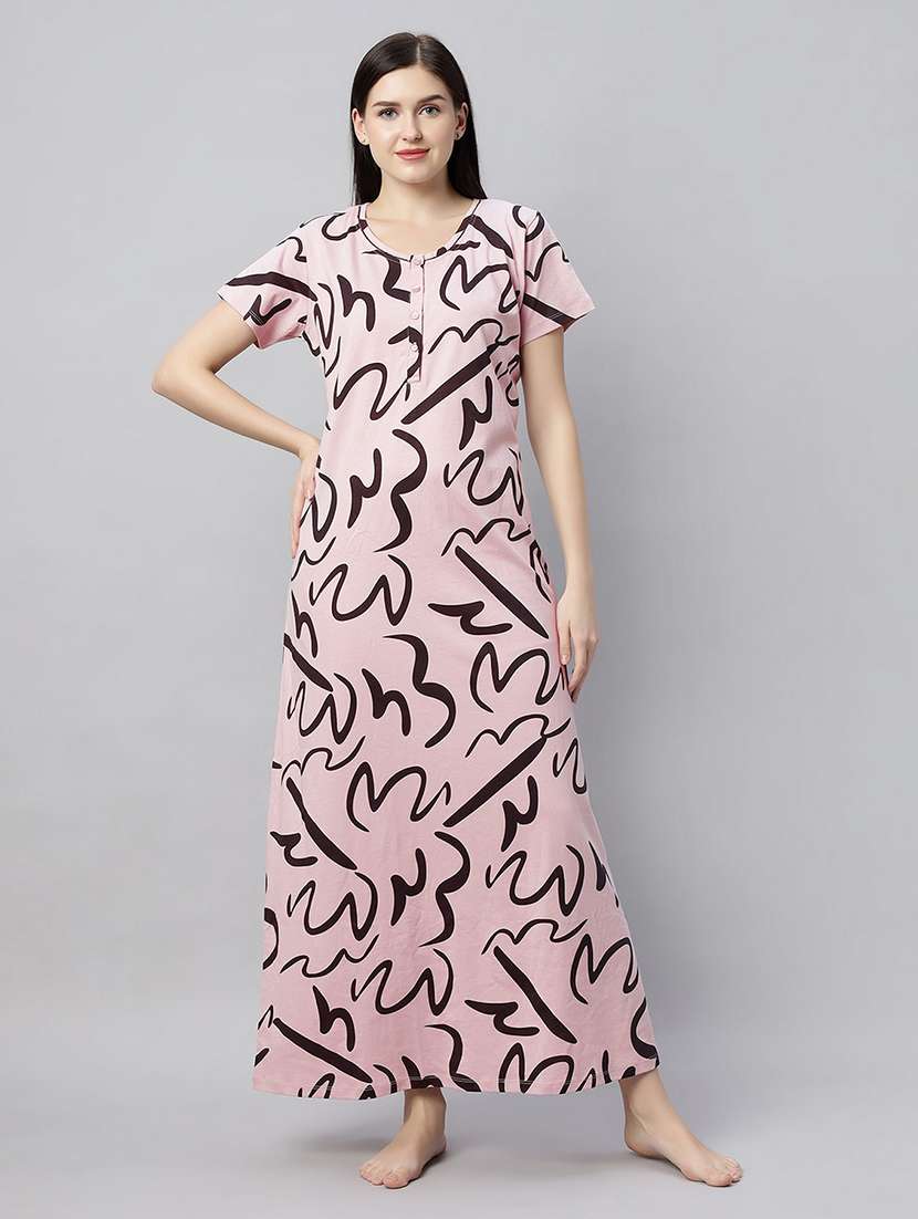 women printed short sleeves nighty