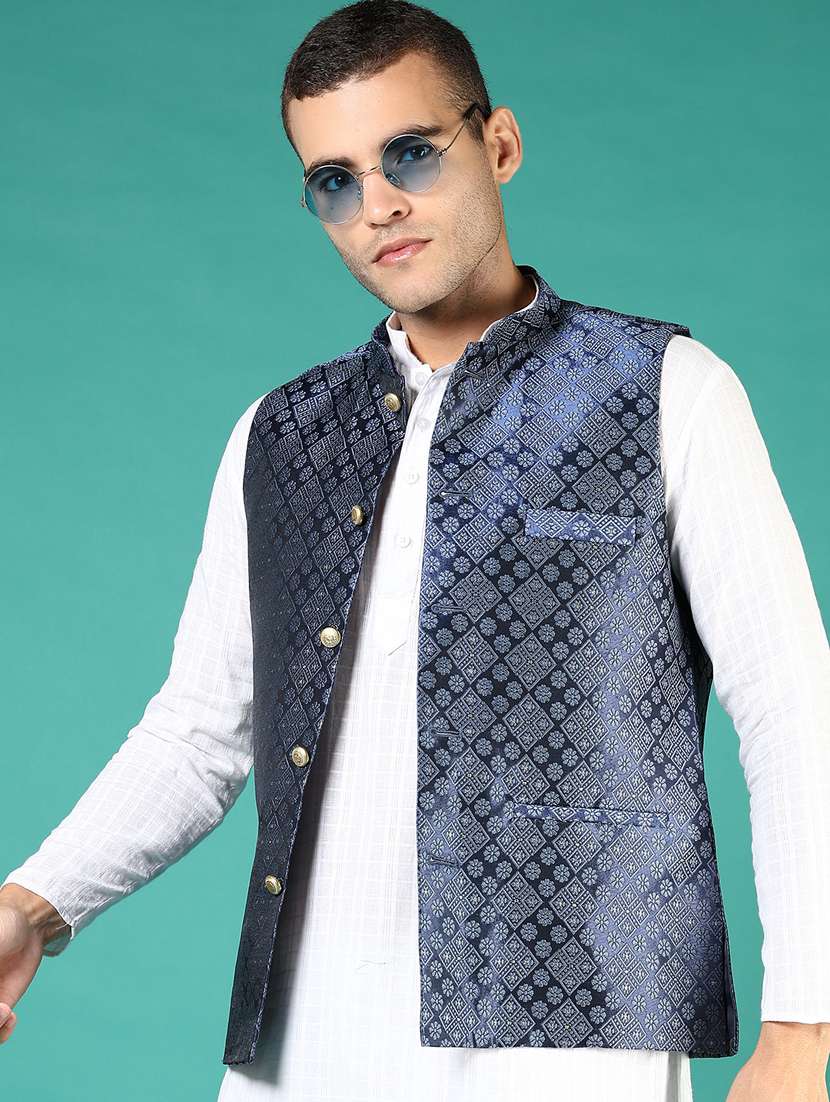 men self design sleeveless regular fit nehru jacket