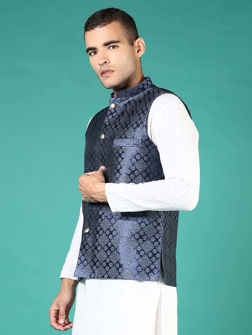 men self design sleeveless regular fit nehru jacket - 21764255 -  Standard Image - 3