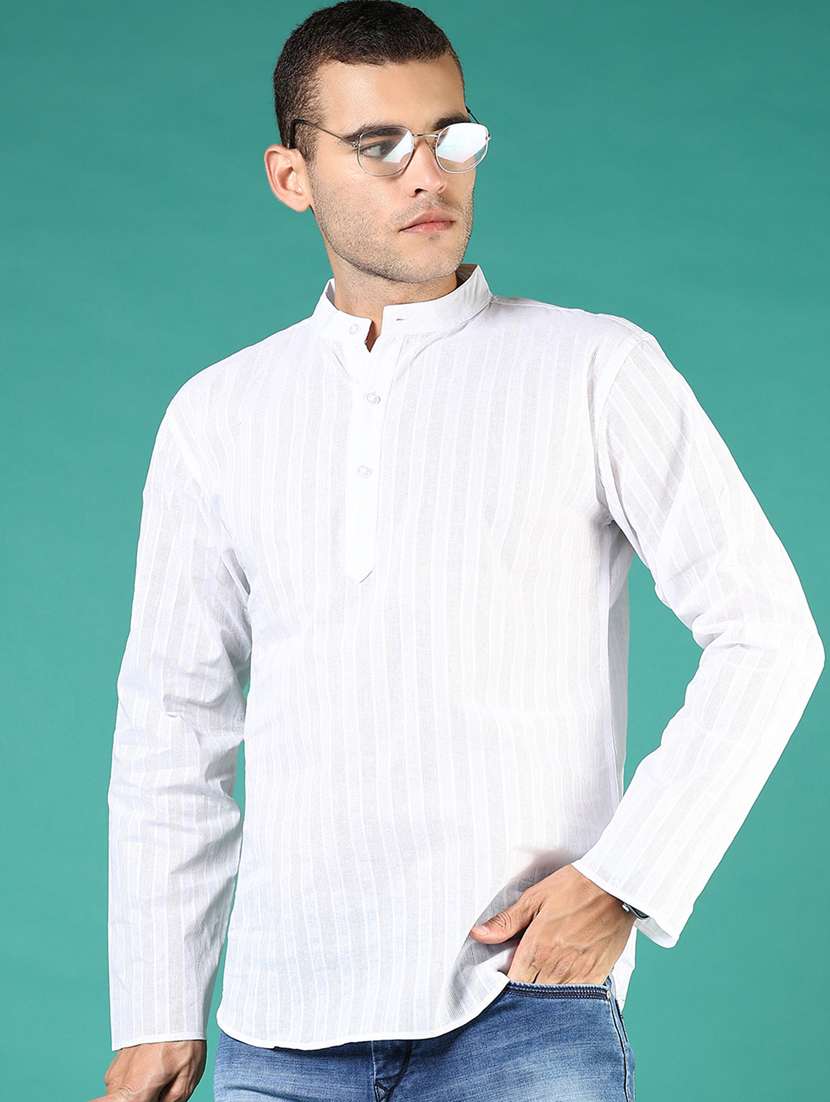 men striped long sleeve short kurta