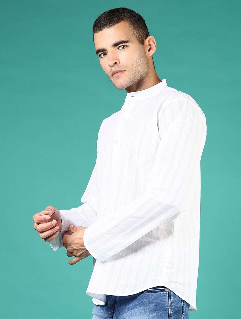 men striped long sleeve short kurta - 21764258 - Standard Image - 3