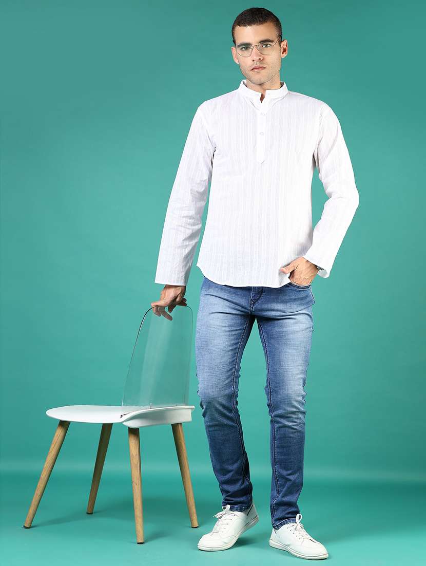 men striped long sleeve short kurta - 21764258 - Standard Image - 5
