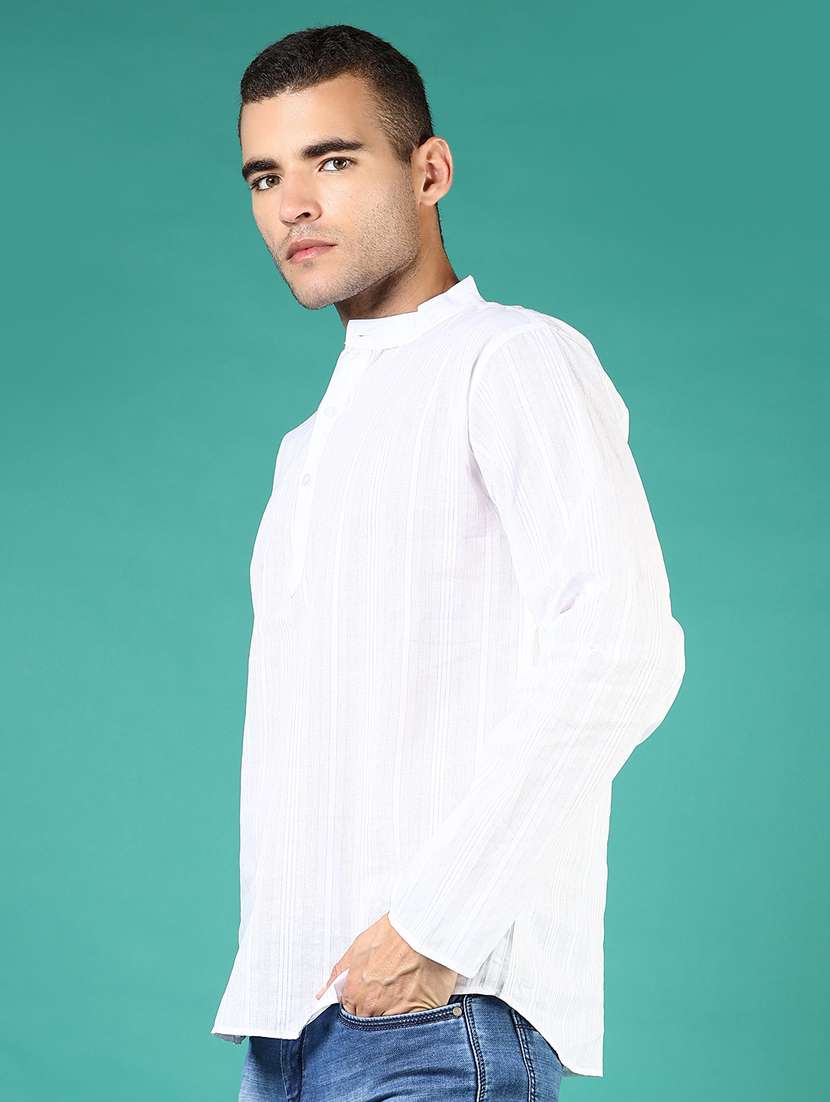 men striped mandarin neck short kurta - 21764259 -  Standard Image - 3