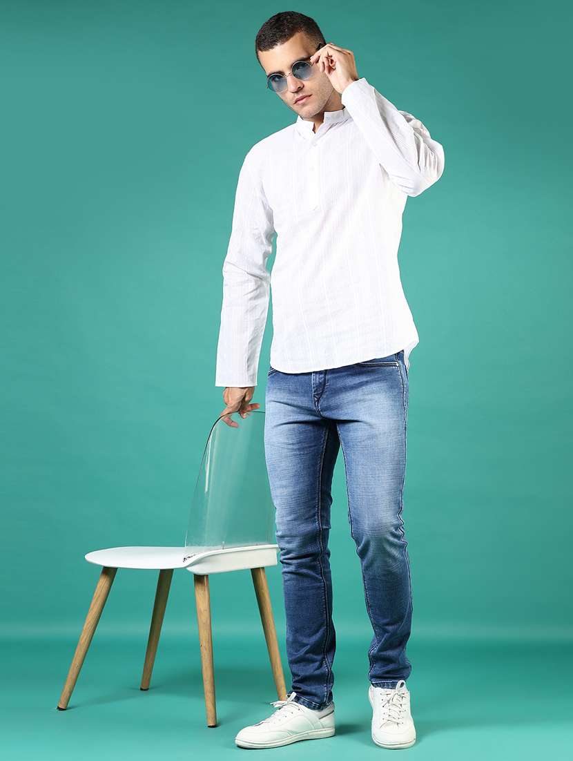 men striped mandarin neck short kurta - 21764259 -  Standard Image - 5