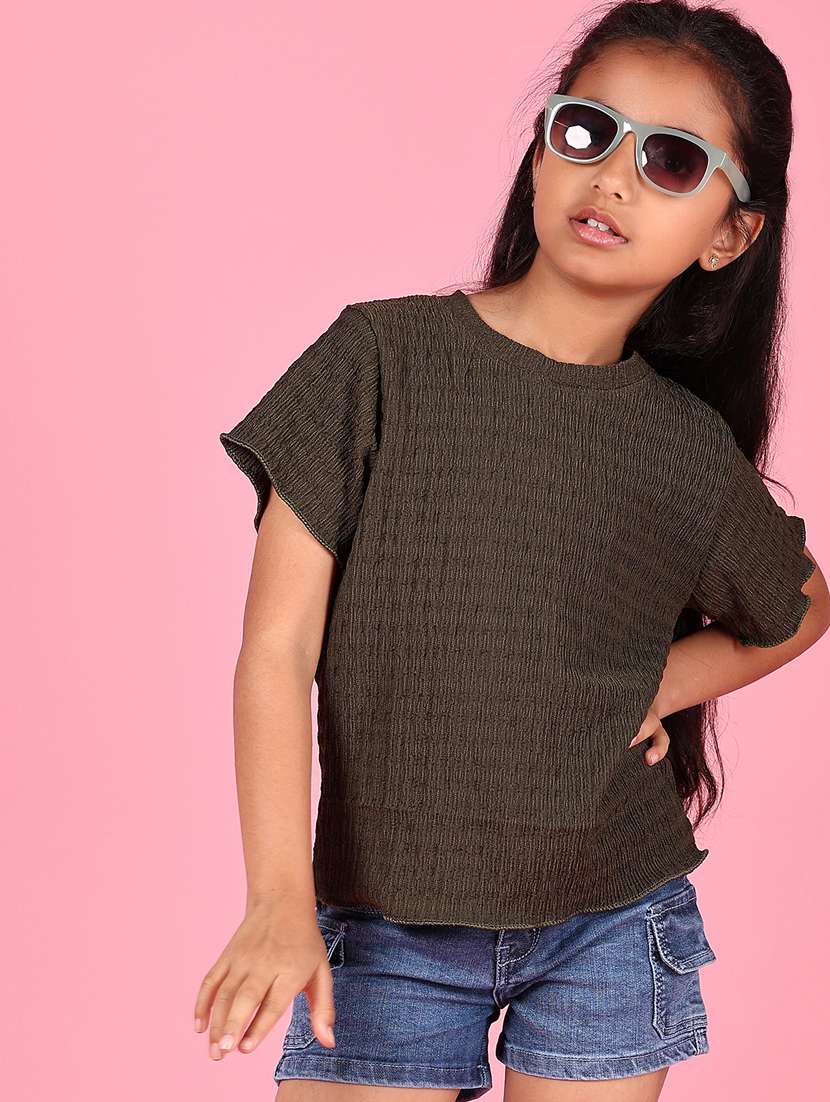 girls solid round neck short sleeves top - 21764261 -  Zoom Image - 0