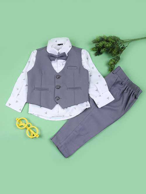 boys solid shirt and trouser with wasitcoat - 21764269 -  Standard Image - 0