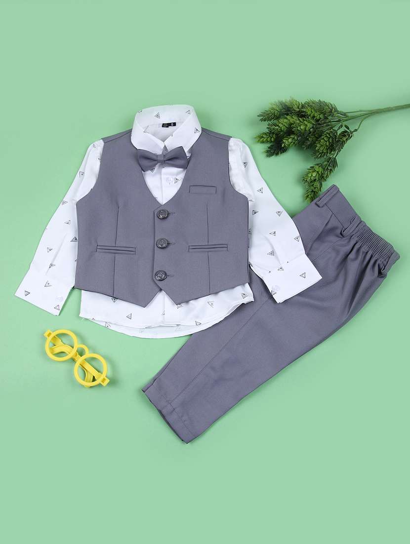 boys solid shirt and trouser with wasitcoat