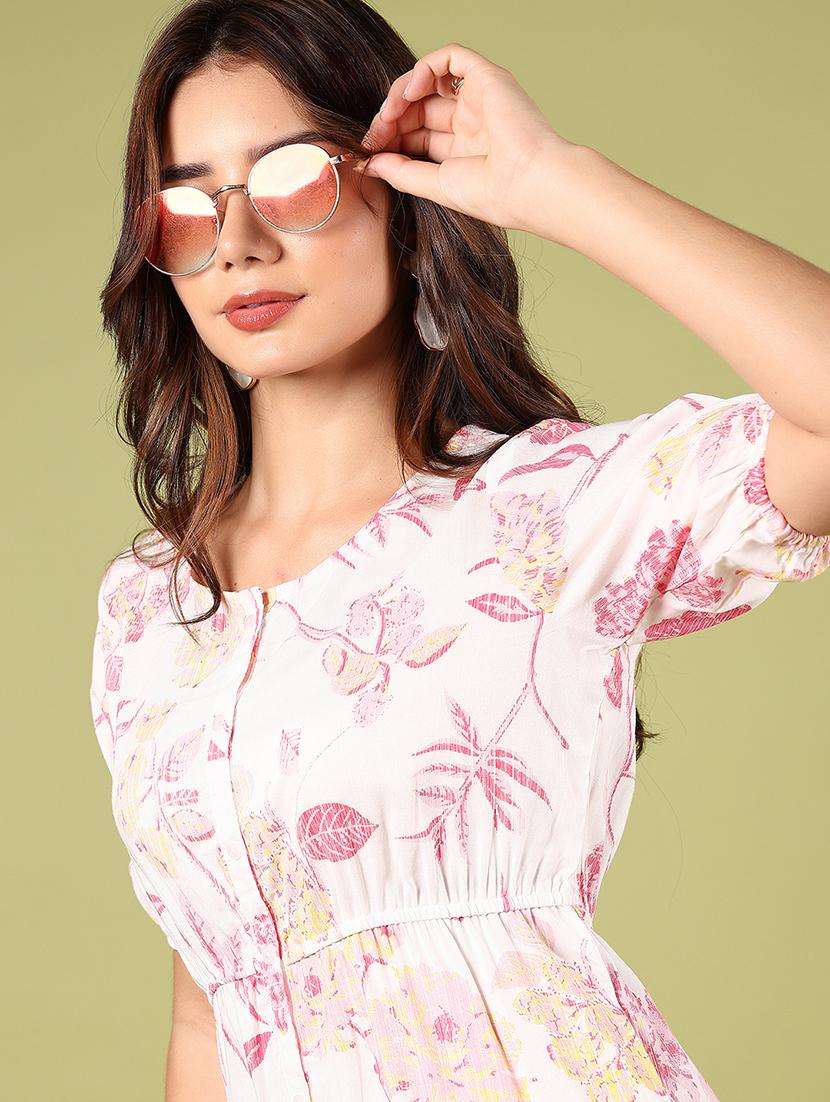 women floral printesd puff sleeves tiered dress - 21764285 - Standard Image - 5