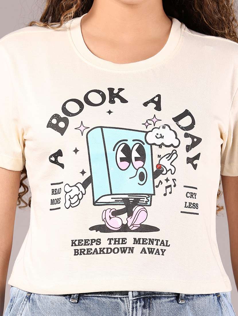 women printed short sleeve regular fit crop t-shirt - 21764290 -  Standard Image - 5