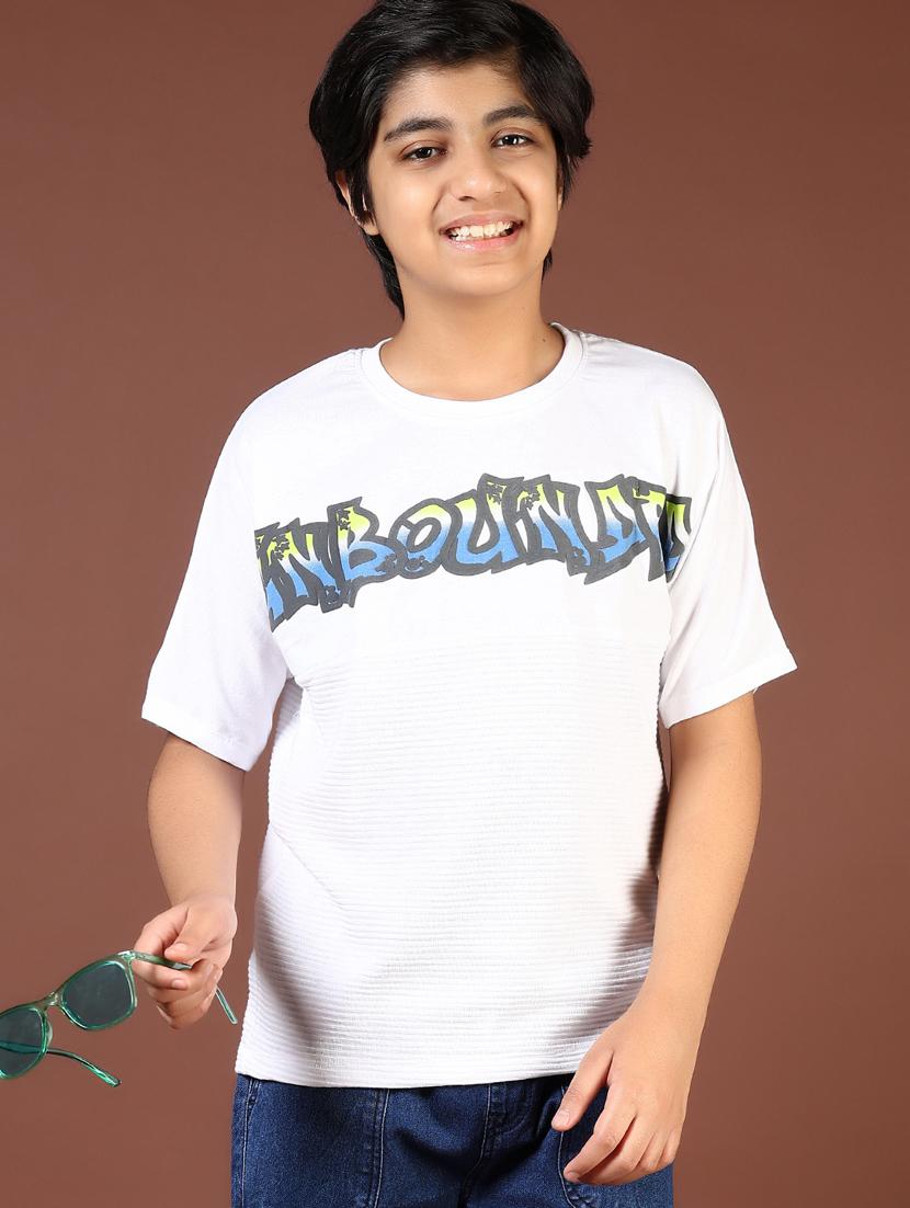 boys white typographic round neck t-shirt - 21764398 - Zoom Image - 0