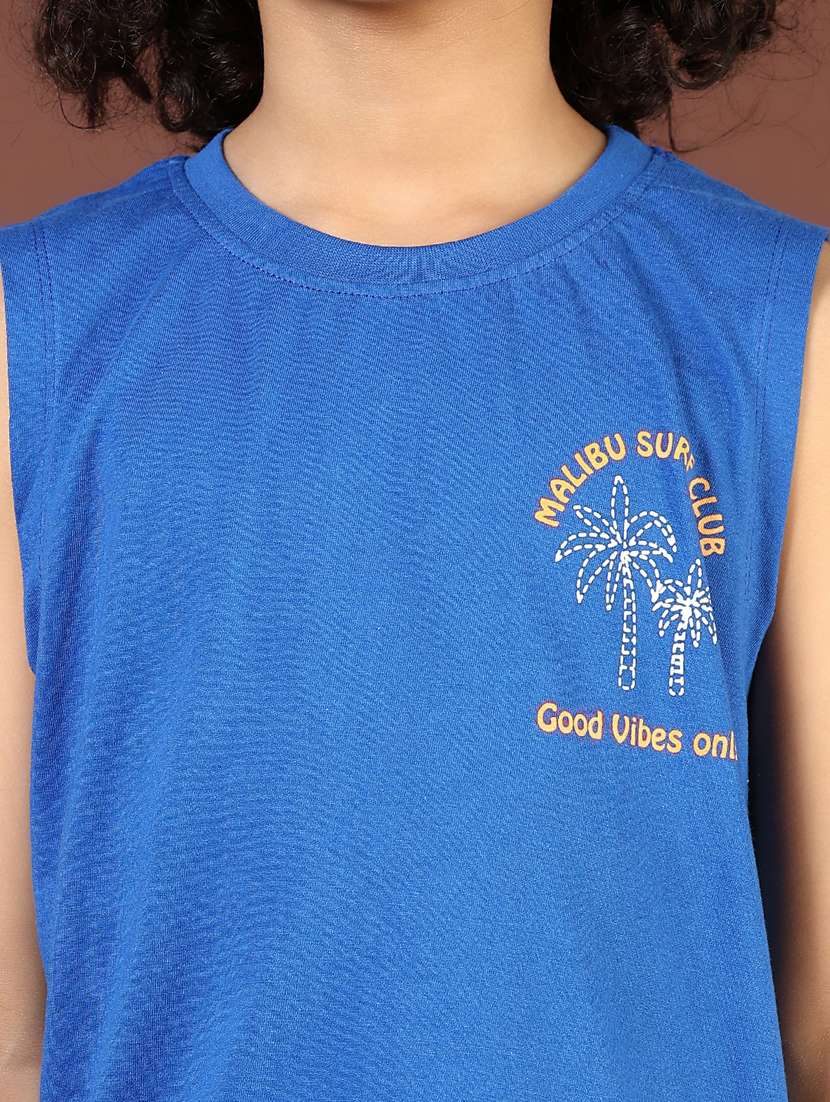 Boys Blue Front & Back Print Sleeveless T-shirt - 21764404 -  Standard Image - 5