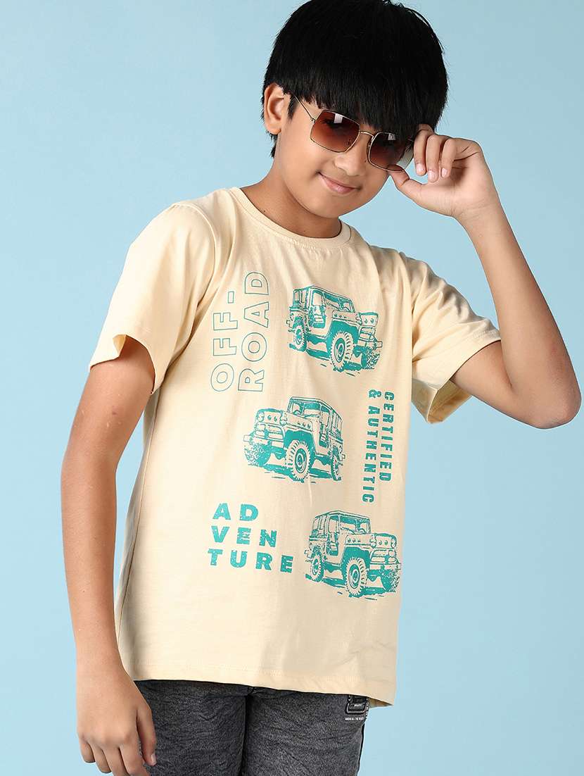 boys front print round neck t-shirt