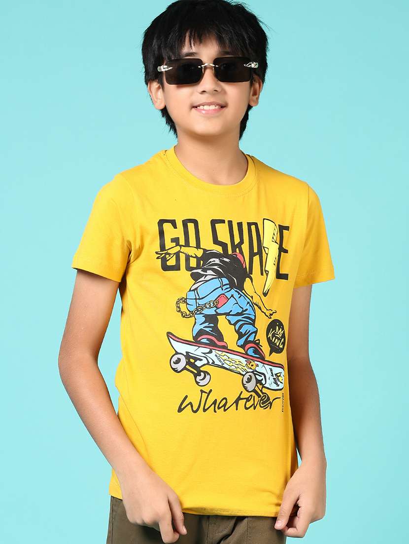 boys front print round neck t-shirt