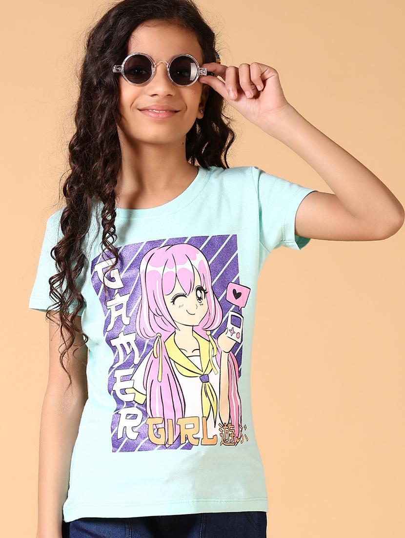 girls front print round neck t-shirt - 21764568 -  Zoom Image - 0