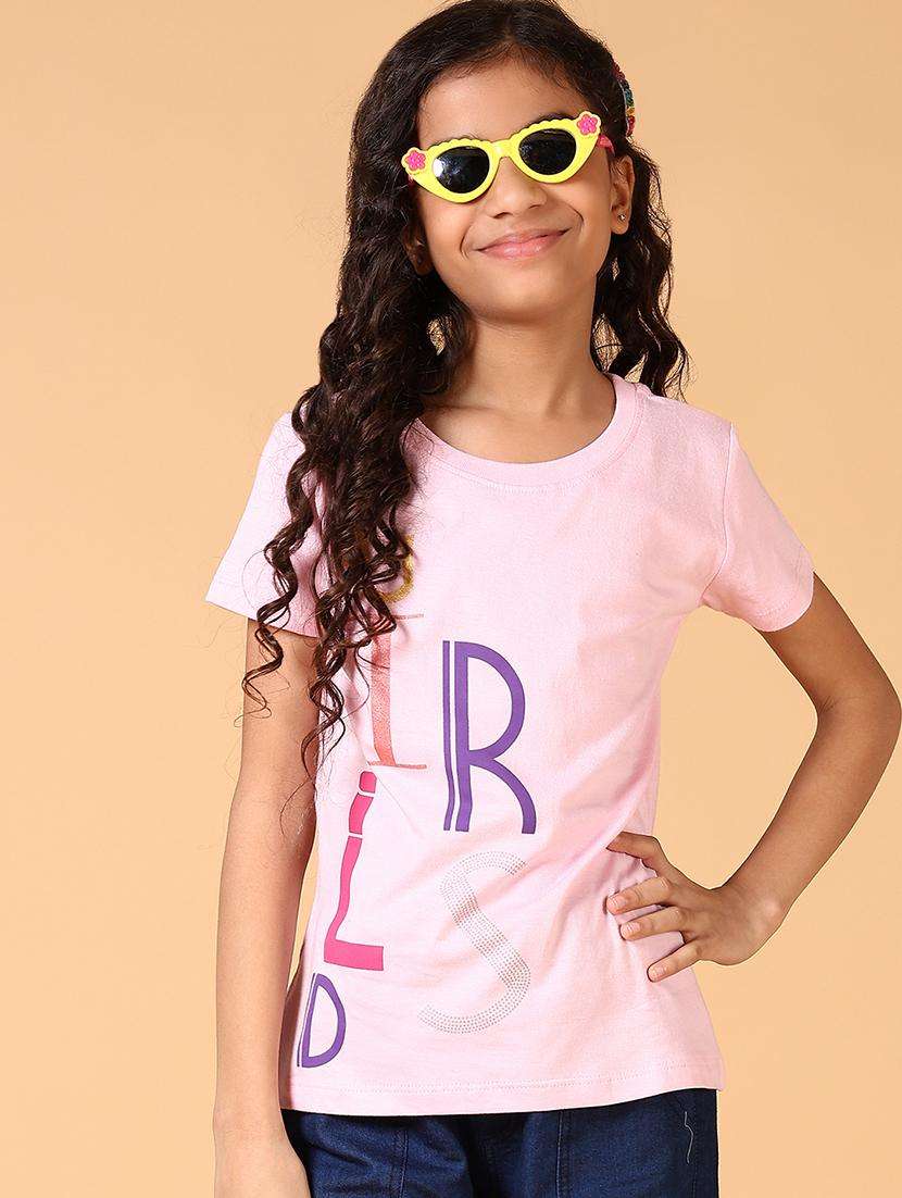 girls front print round neck casual t-shirt - 21764570 -  Zoom Image - 0