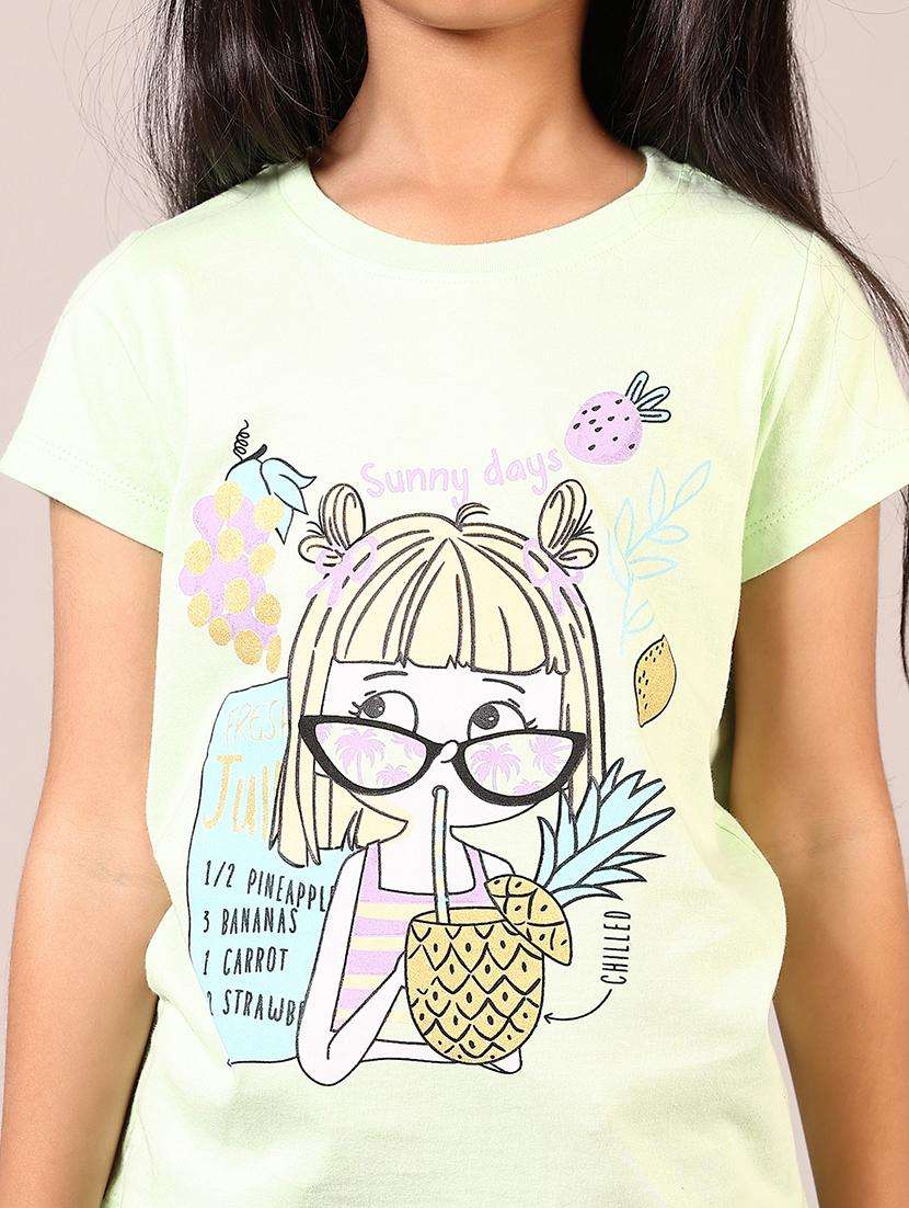 girls front print round neck casual t-shirt - 21764571 -  Standard Image - 3