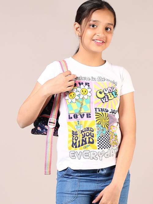 girls front print round neck casual t-shirt - 21764578 -  Standard Image - 0