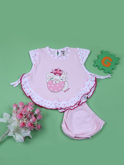 girls pink printed frock with bloomer - 21764591 - Standard Image - 0