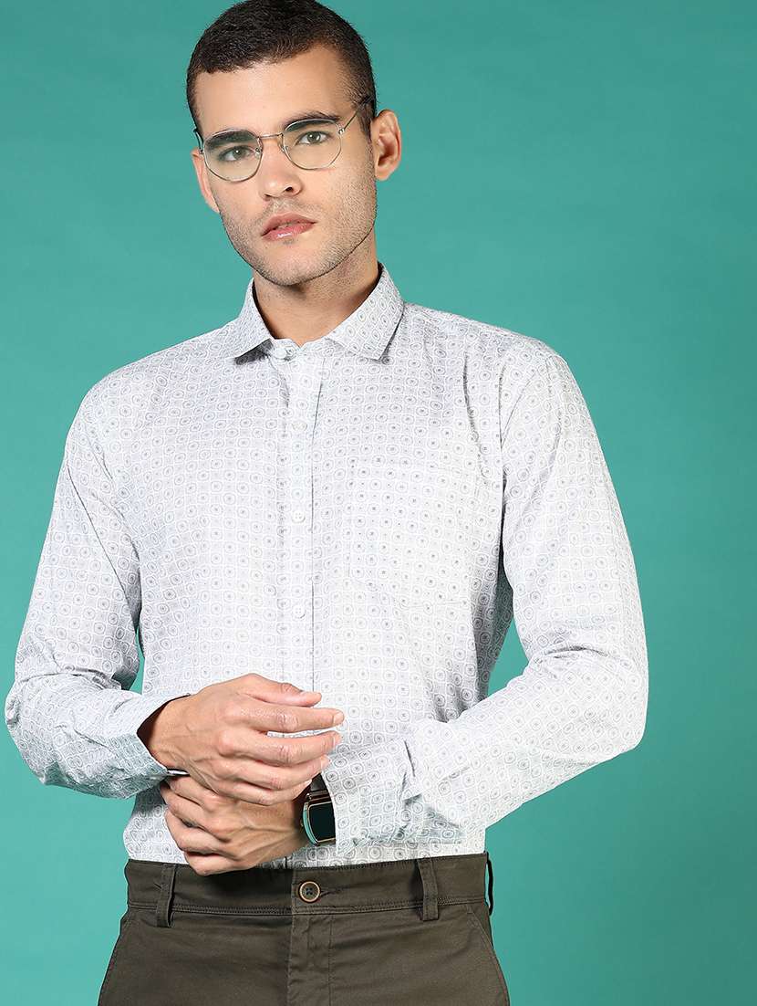 men printed long sleeve formal shirt