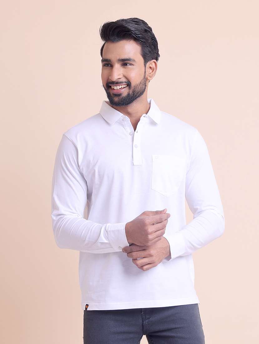 men solid long sleeve regular fit polo t-shirt