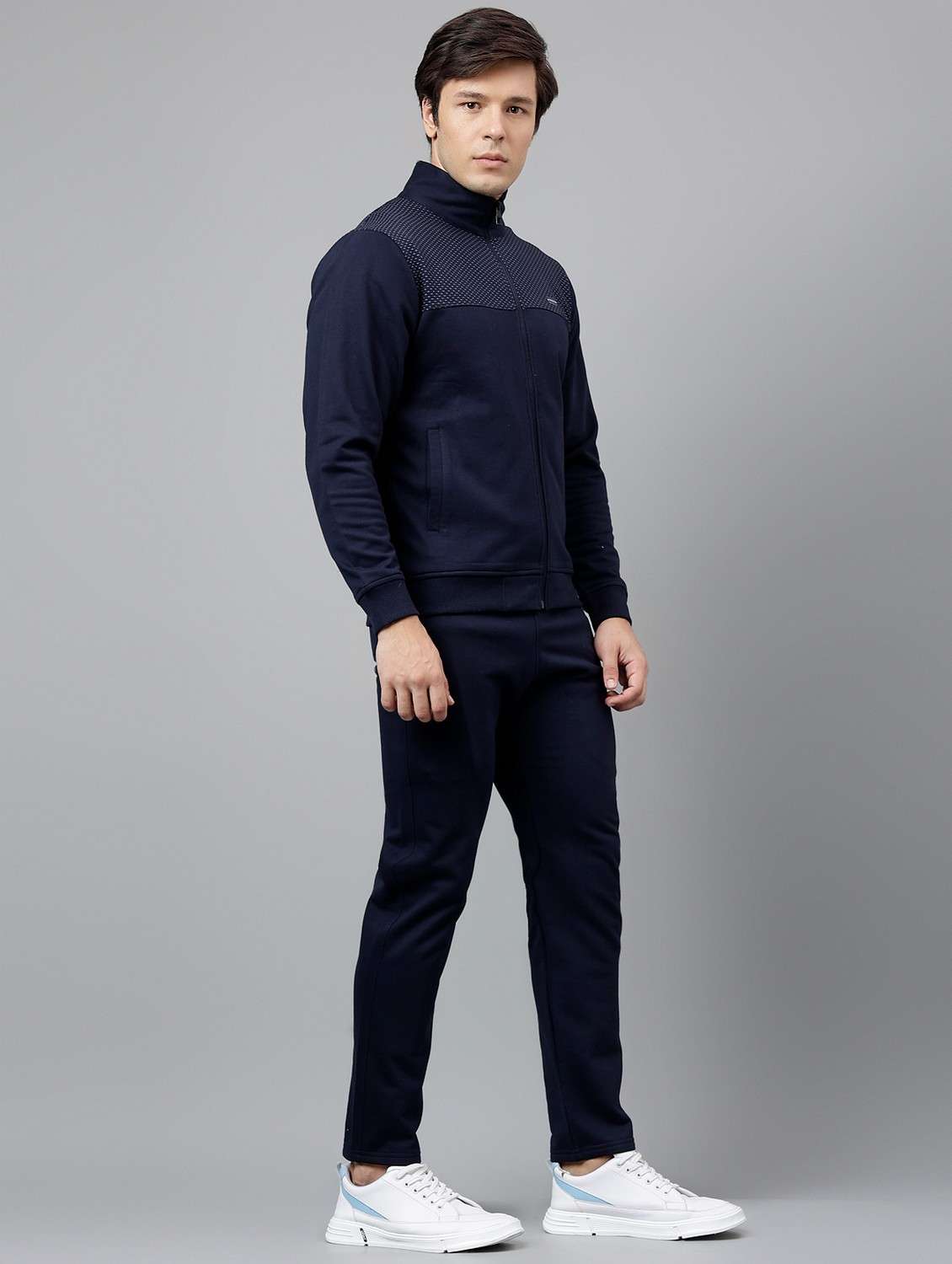 men solid stand collar full length track suit - 21765002 - Standard Image - 3