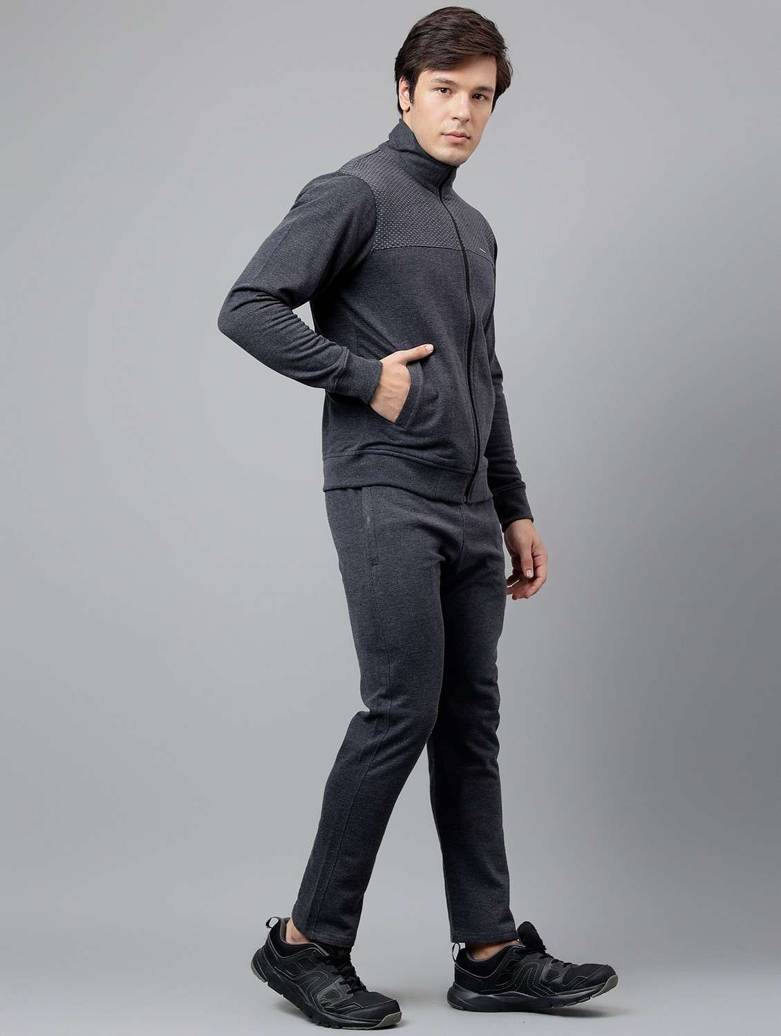 men solid stand collar full length track suit - 21765003 -  Standard Image - 3