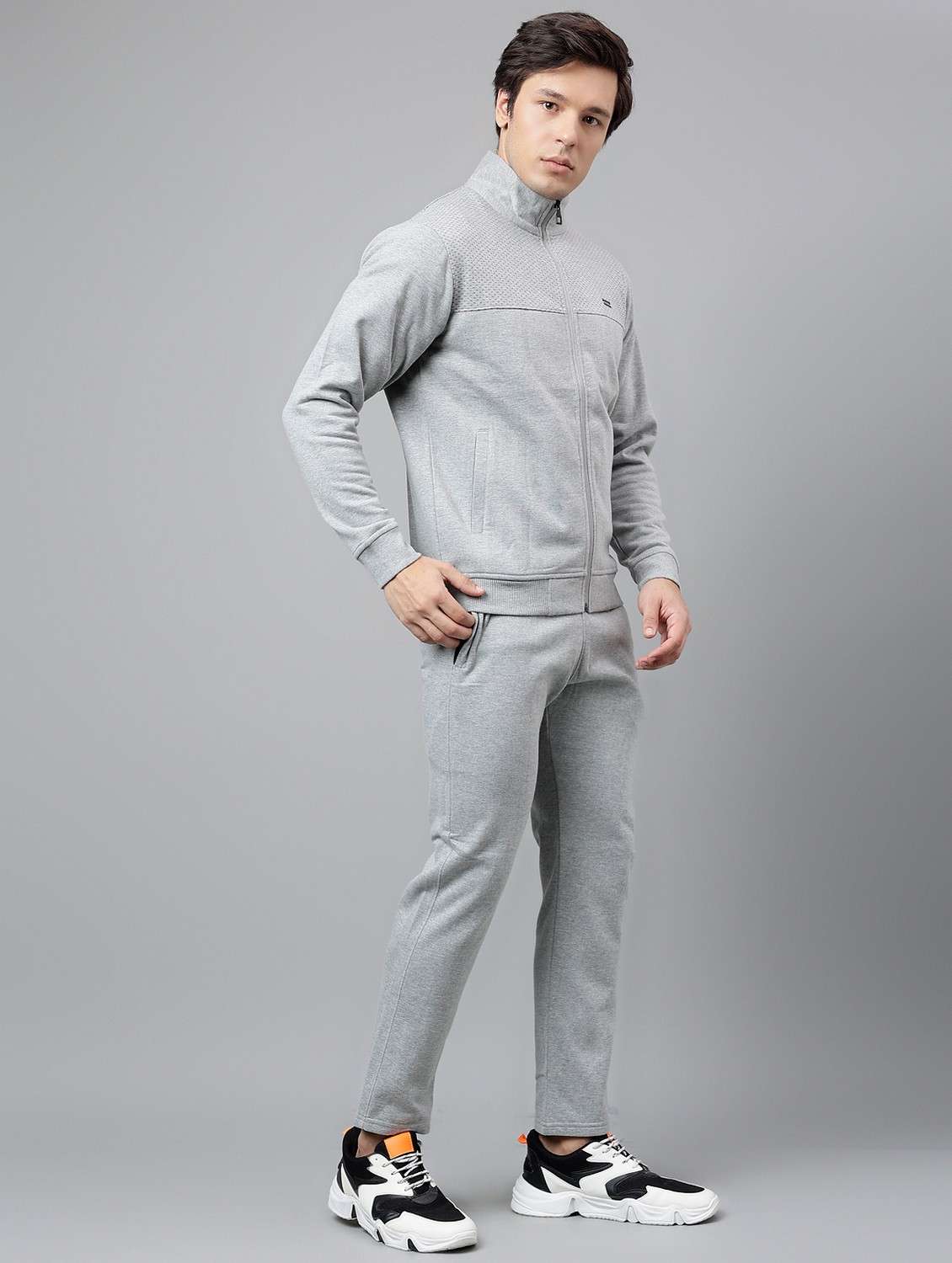 men solid stand collar full length track suit - 21765004 -  Standard Image - 3