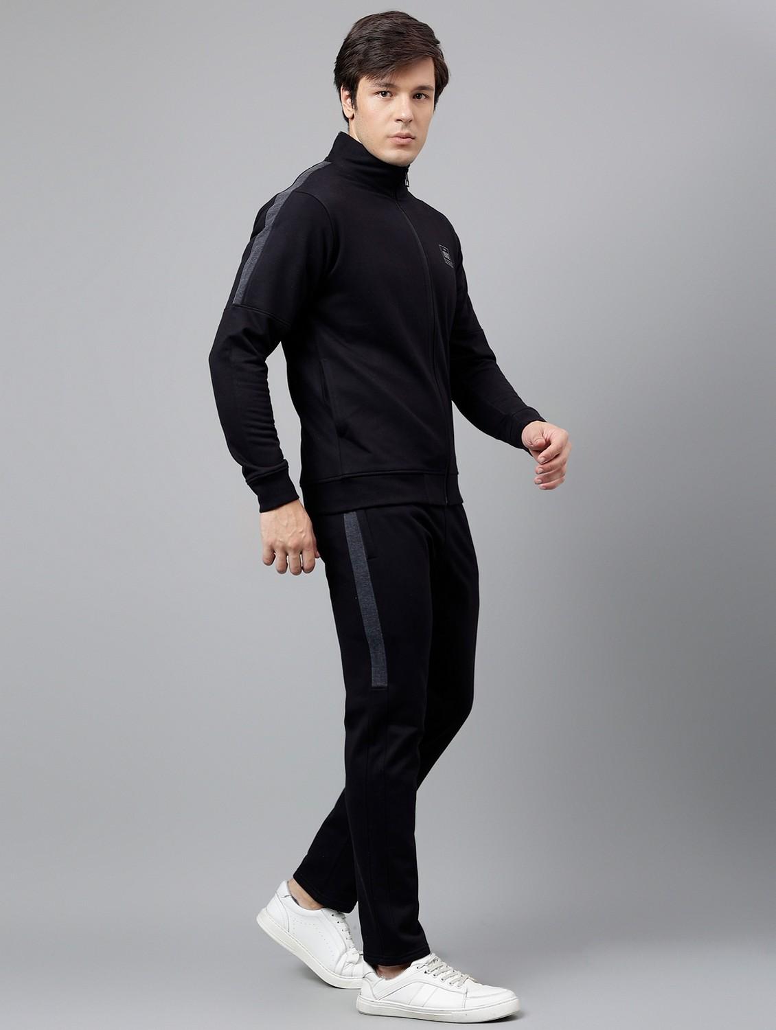 men solid stand collar full length track suit - 21765005 - Standard Image - 3