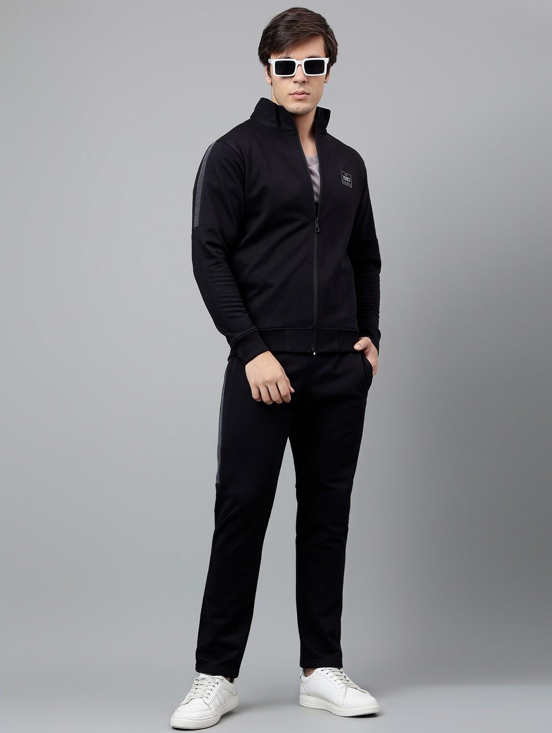 men solid stand collar full length track suit - 21765005 - Standard Image - 5