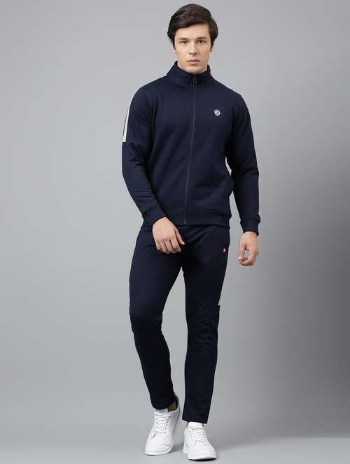men solid stand collar full length track suit - 21765006 - Standard Image - 0
