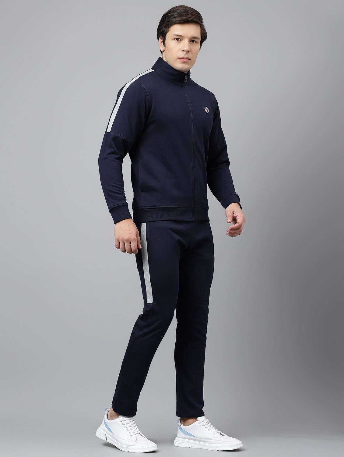men solid stand collar full length track suit - 21765006 - Standard Image - 3