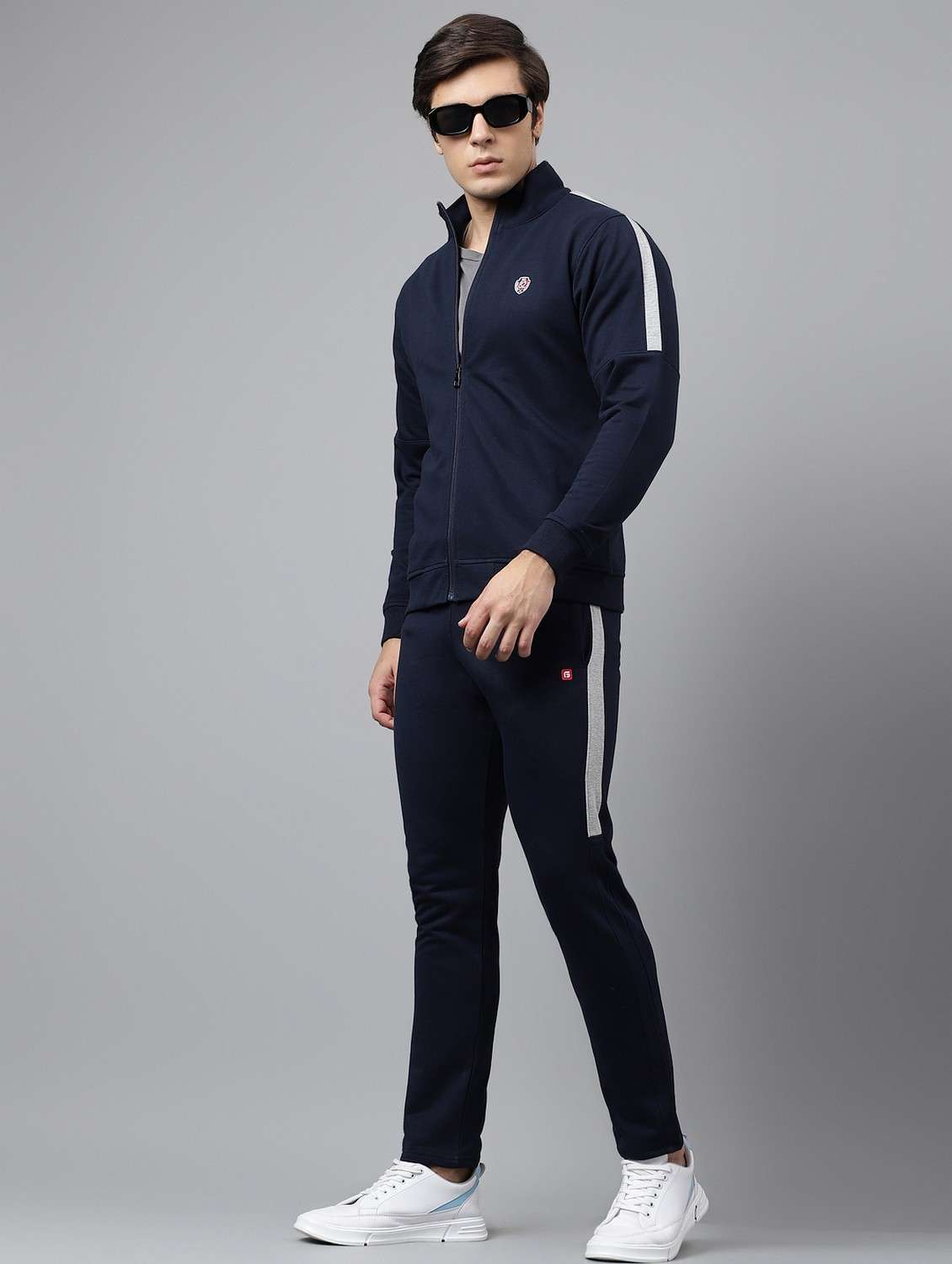 men solid stand collar full length track suit - 21765006 - Standard Image - 5