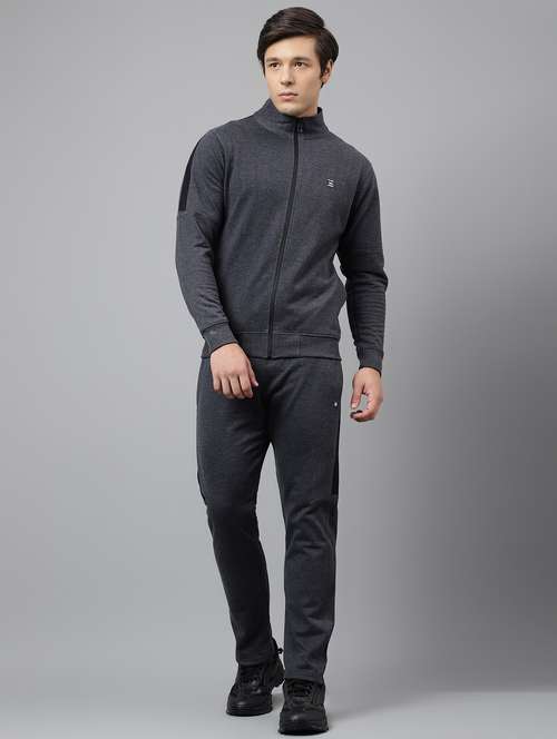 men solid stand collar full length track suit - 21765007 - Standard Image - 0