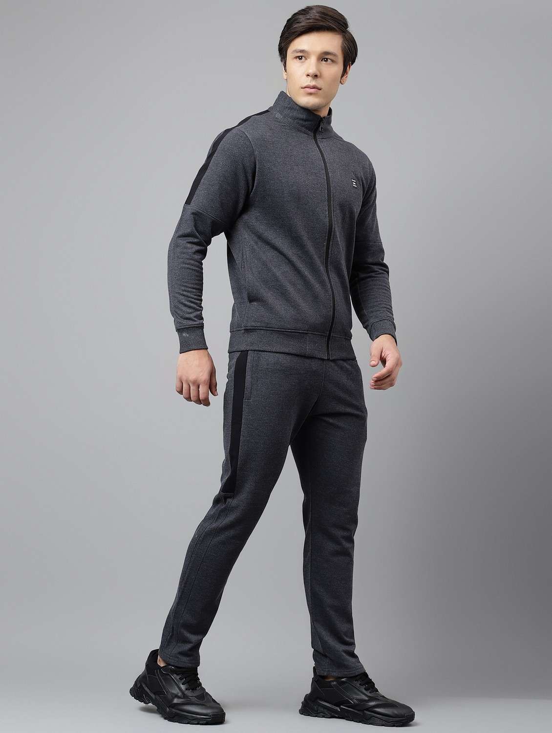 men solid stand collar full length track suit - 21765007 - Standard Image - 5