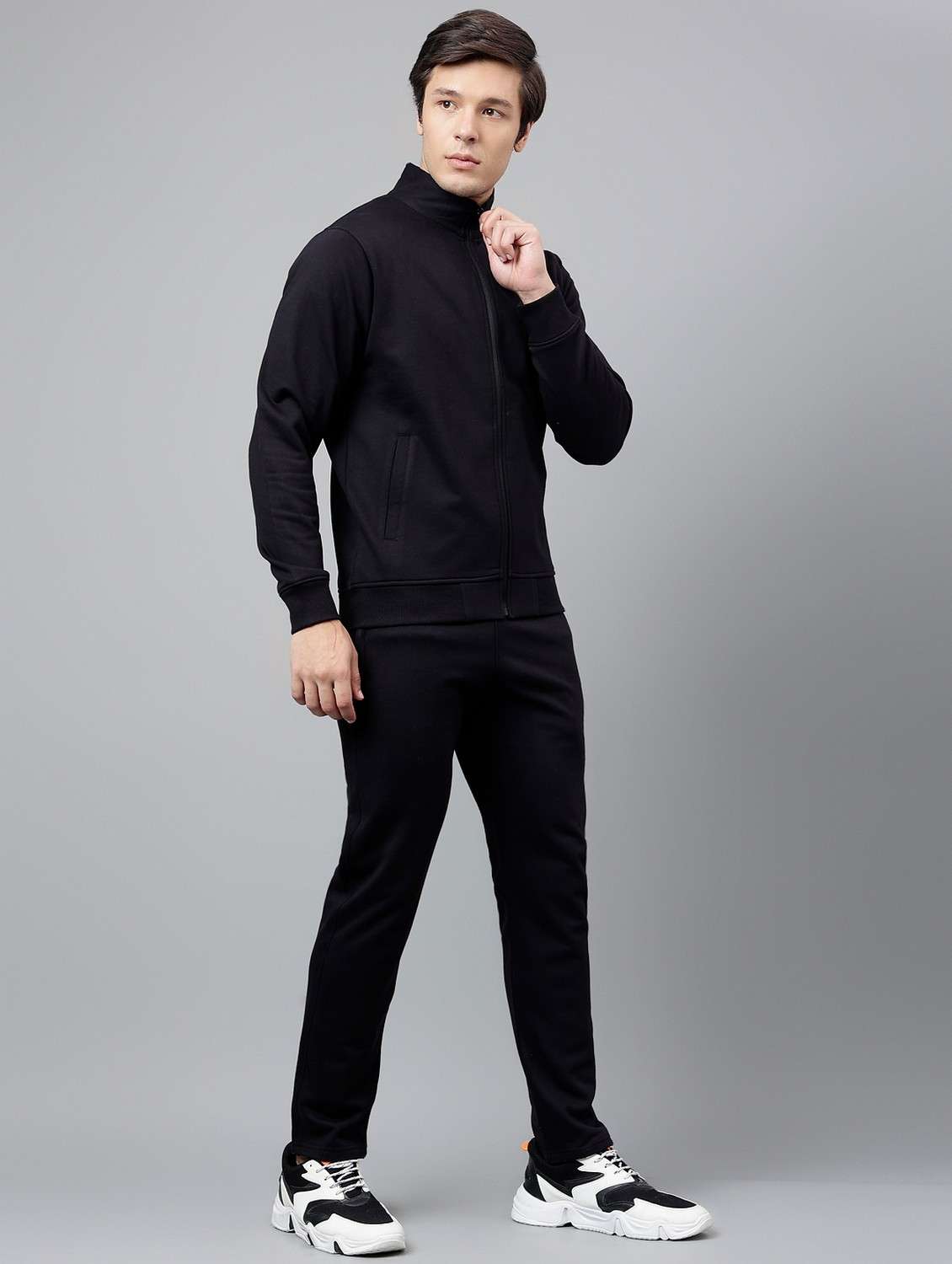 men solid stand collar full length track suit - 21765009 -  Standard Image - 3