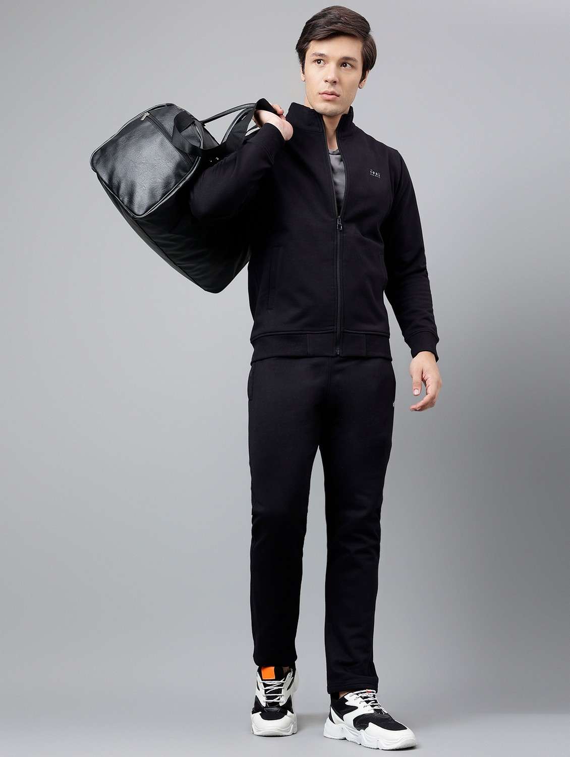 men solid stand collar full length track suit - 21765009 -  Standard Image - 5