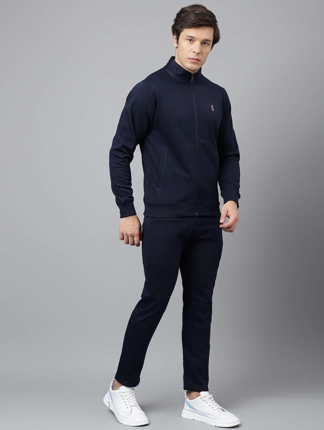 men solid stand collar full length track suit - 21765010 - Standard Image - 3