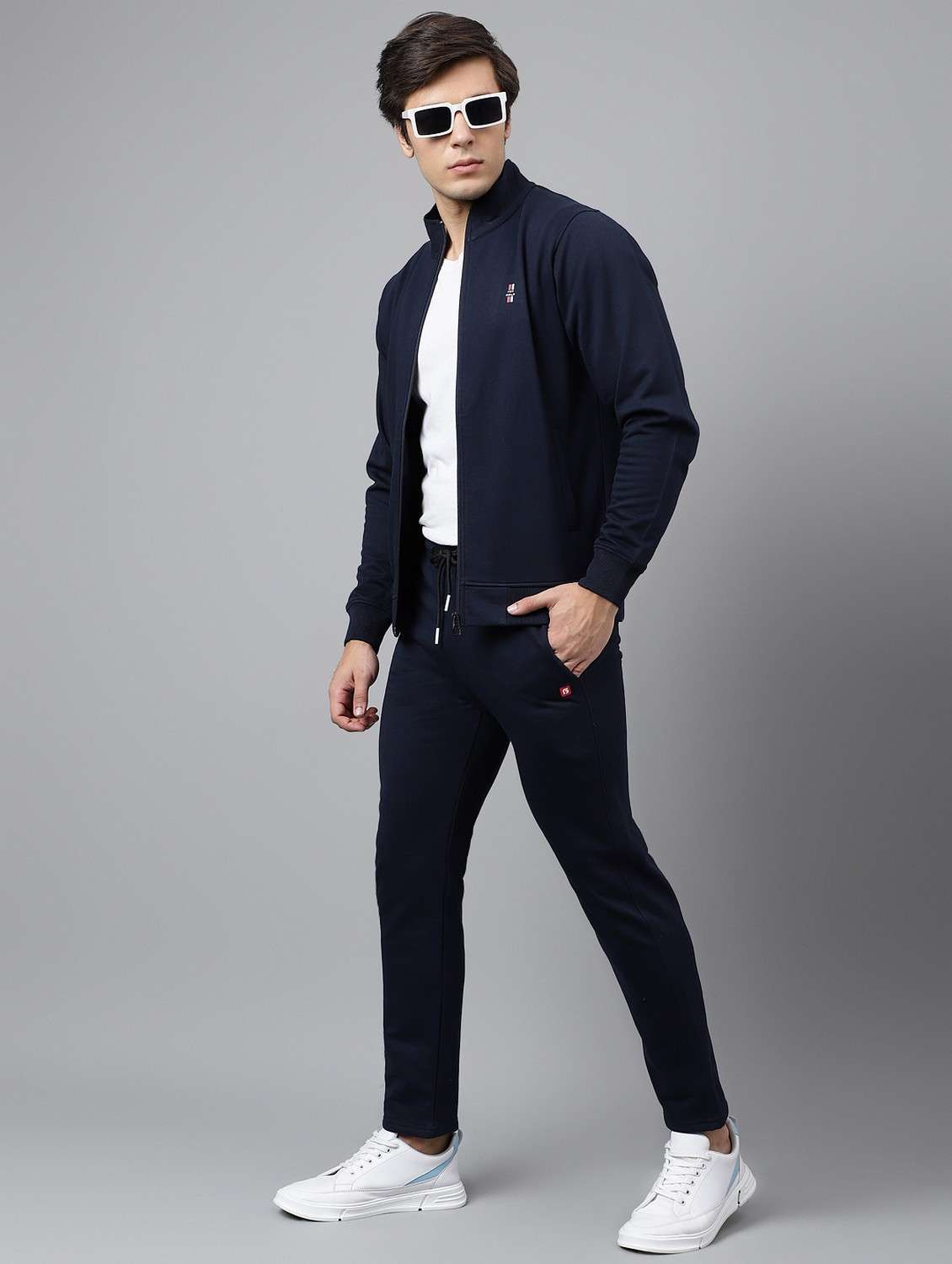 men solid stand collar full length track suit - 21765010 - Standard Image - 5