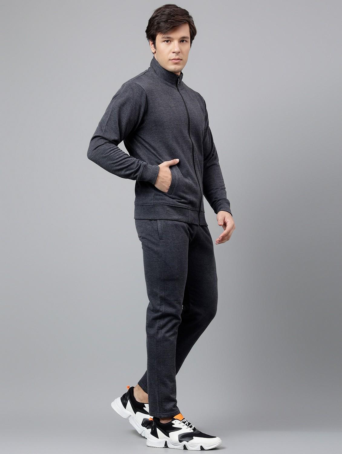 men solid stand collar full length track suit - 21765011 - Standard Image - 3