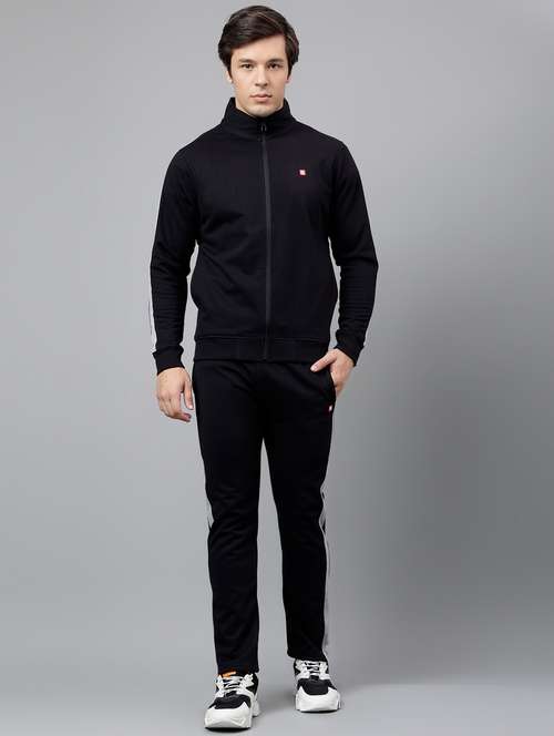 men solid stand collar full length track suit - 21765013 - Standard Image - 0