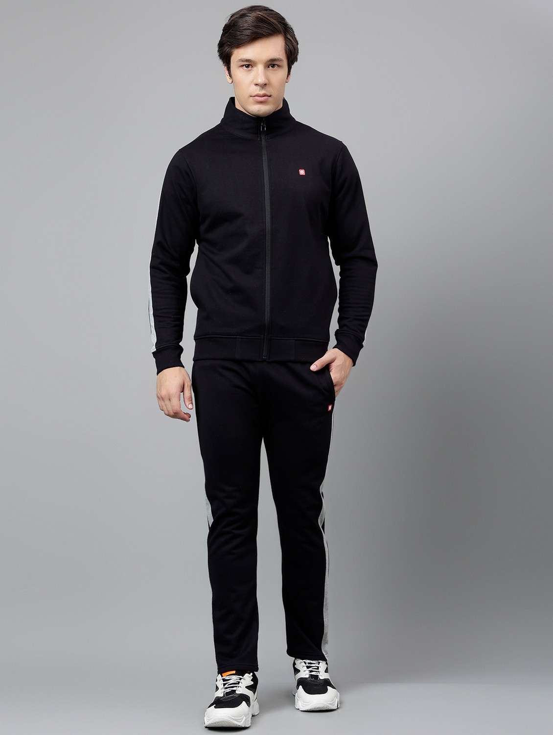men solid stand collar full length track suit - 21765013 - Zoom Image - 0