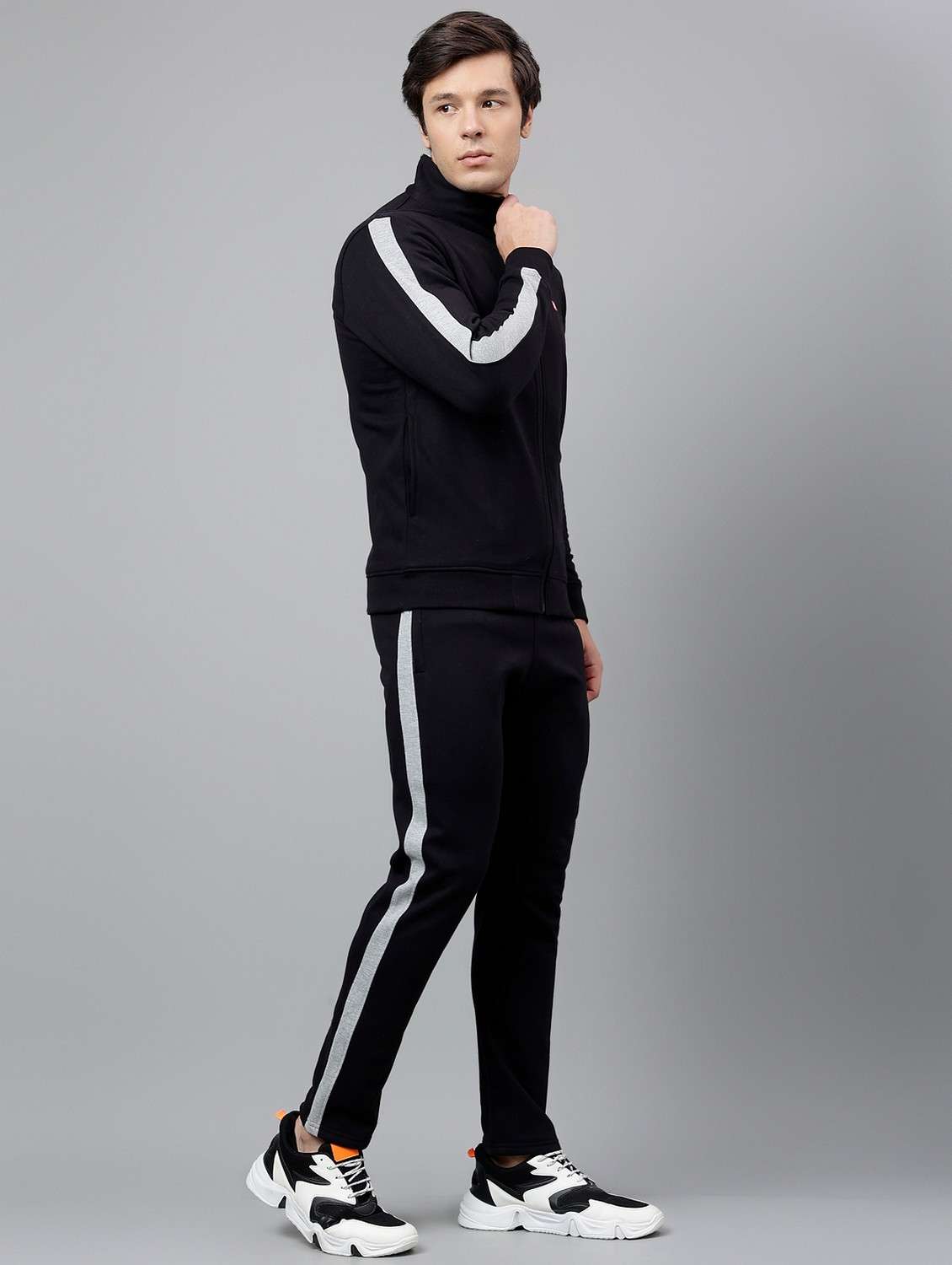 men solid stand collar full length track suit - 21765013 - Standard Image - 3