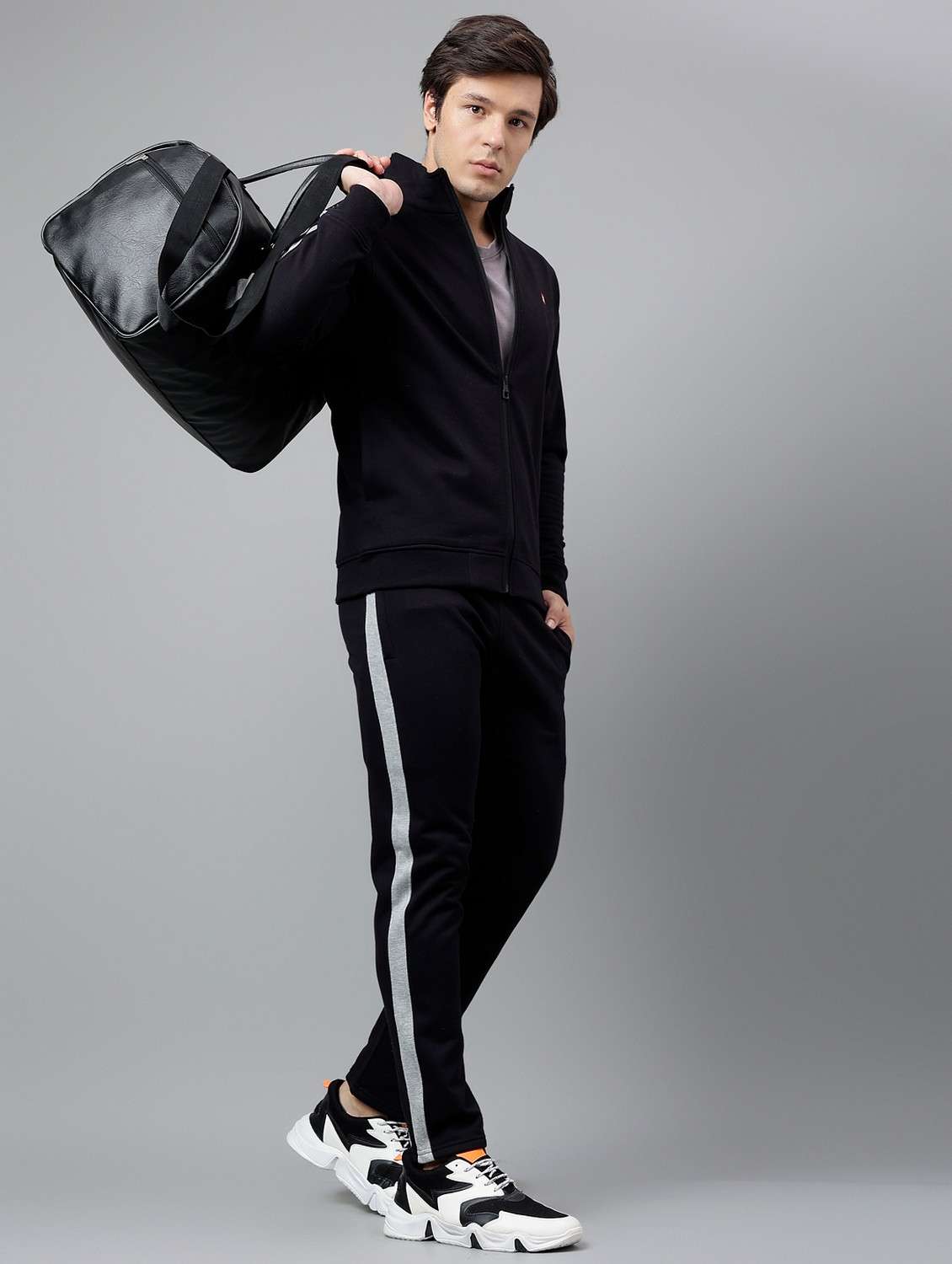 men solid stand collar full length track suit - 21765013 - Standard Image - 5