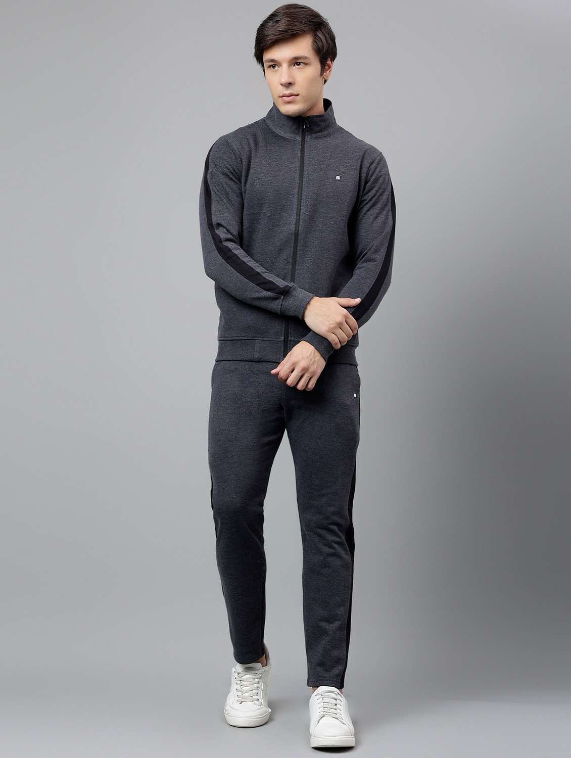 men tapered stand collar full length track suit