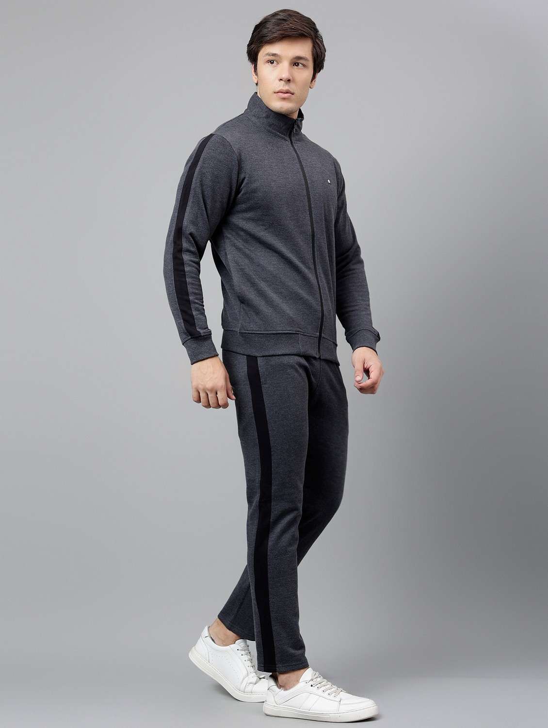 men tapered stand collar full length track suit - 21765015 -  Standard Image - 3